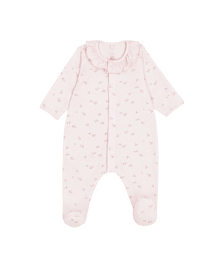 Light Pink Floral Velour Footie