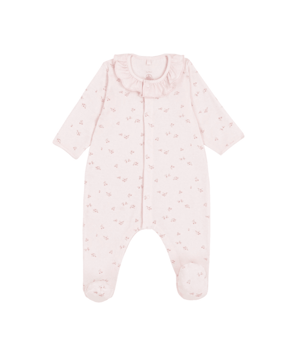 Light Pink Floral Velour Footie