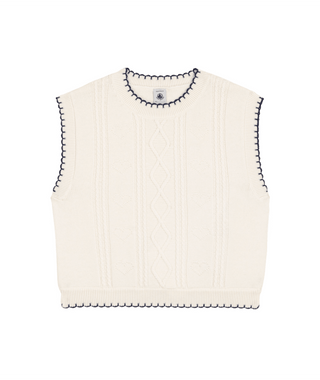 White with Navy Trim Knit Sweater Vest