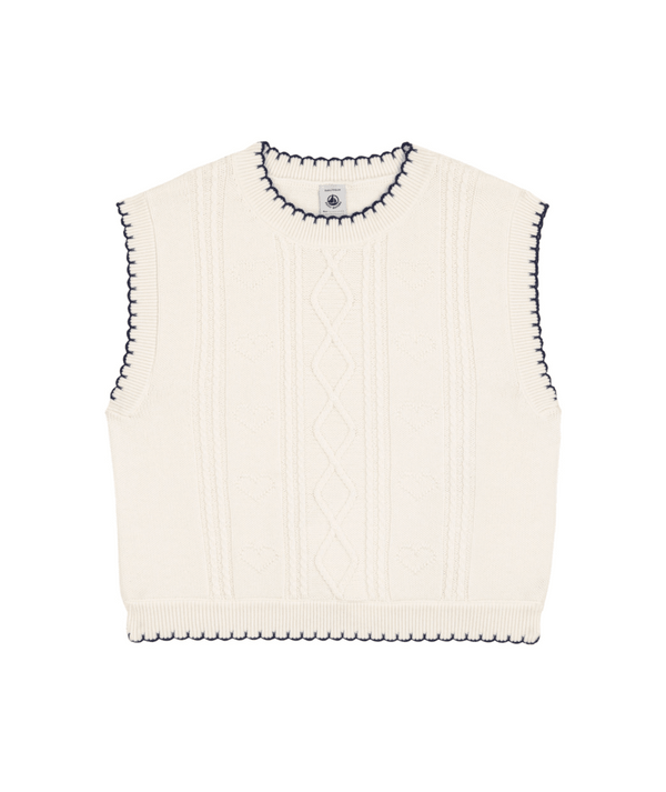 White with Navy Trim Knit Sweater Vest