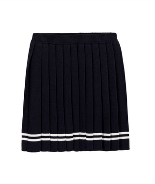 Navy Knit Pleated Skirt