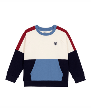 White and Navy Color Block Crewneck