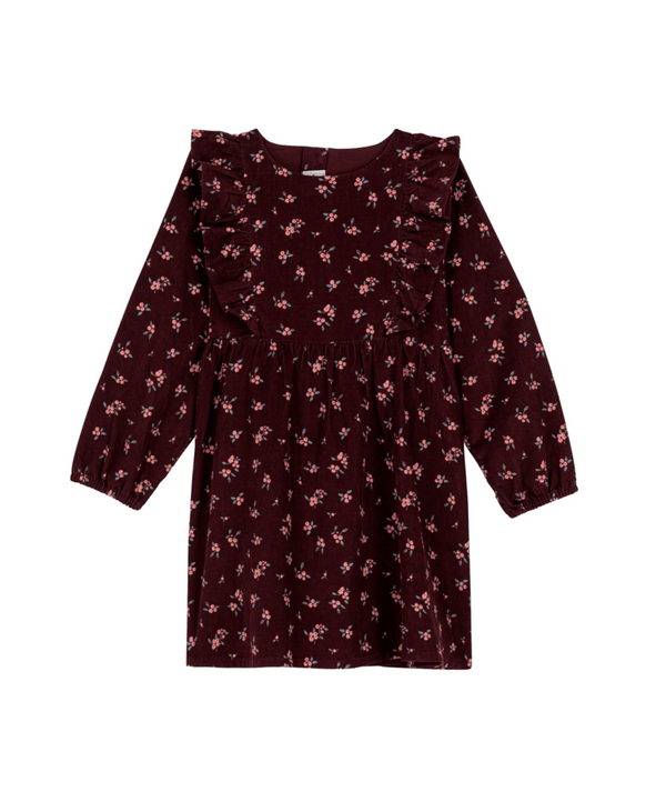 Burgundy Floral Corduroy Dress