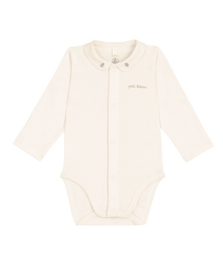 Cream with Embroidered Boat Detail Collar Onesie