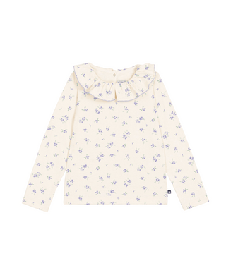 Cream with Purple Floral Collared Blouse