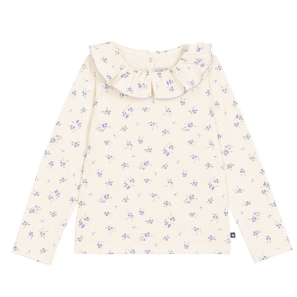Cream with Purple Floral Collared Blouse