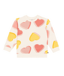 White With Yellow and Pink Hearts Crewneck