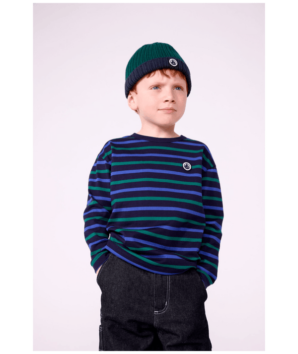 Navy and Green Striped Long Sleeve Tee