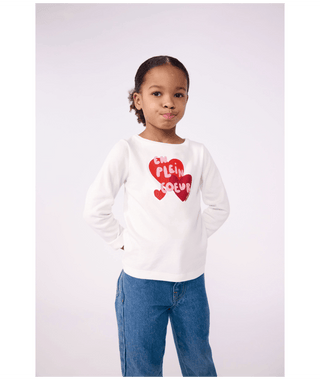 White "En Plein Couer" Hearts Long Sleeve Tee