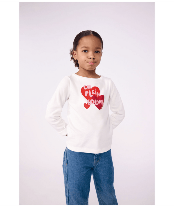 White "En Plein Couer" Hearts Long Sleeve Tee