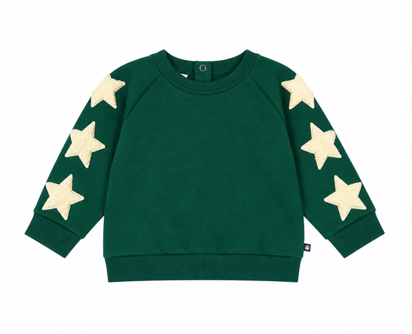 Baby Green with White Star Sleeve Crewneck