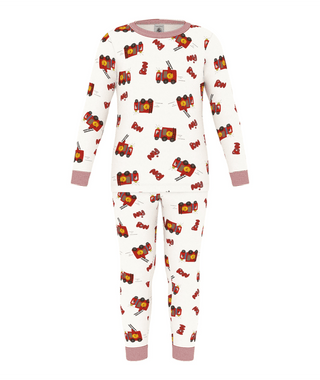 White with Red Fire Trucks Pajama Set