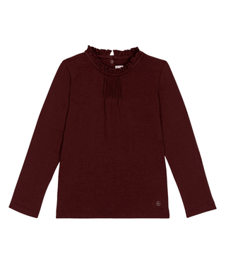 Burgundy Pin Tuck Long Sleeve Tee