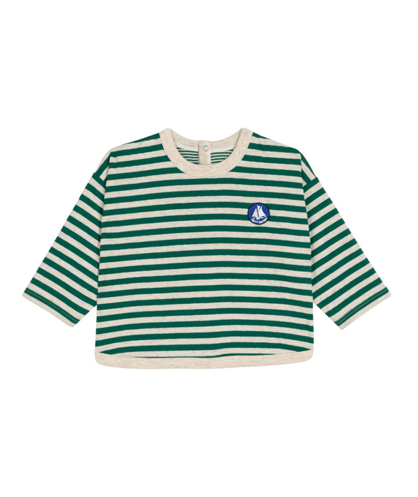 Baby Green and Oatmeal Striped Long Sleeves Tee