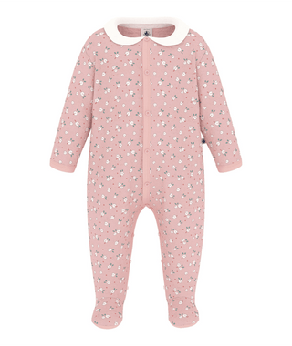 Pink with White Floral Velour Footie