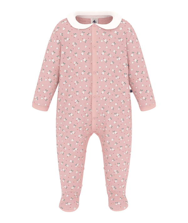 Pink with White Floral Velour Footie
