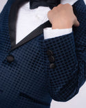 Navy Geo Velvet Tuxedo Jacket