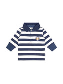 Navy and White Striped Long Sleeve Polo