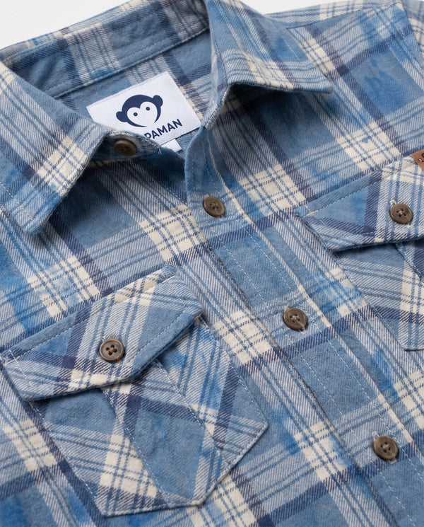 Blue Dyed Plaid Flannel Shirt