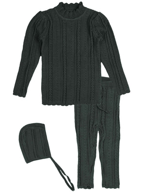 Ribbed Pointelle Baby Forest Green Set