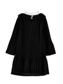 Black Pleated Dress with Removable Collar