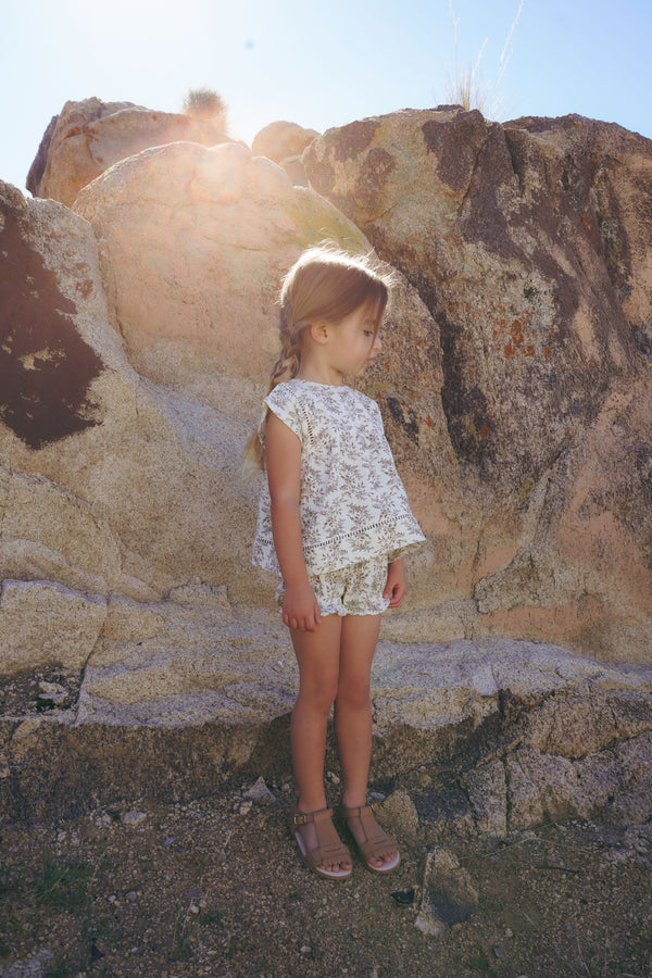 Cream Floral Short Sleeve Blouse