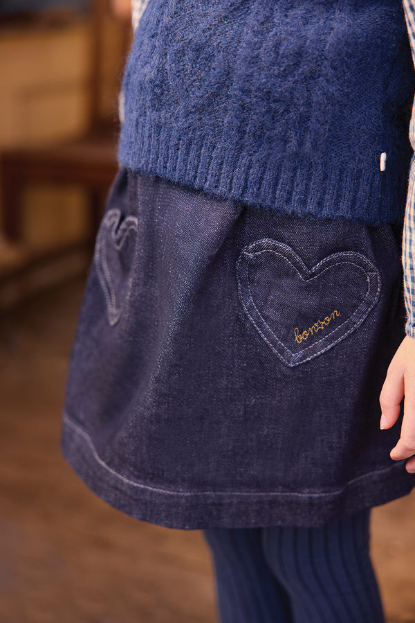 Dark Blue Denim Heart Douchka Skirt