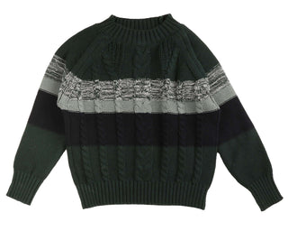 Cable Forest Green Stripe Raglan Sweater