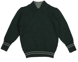 Diamond Pointelle Forest Green V Neck Sweater