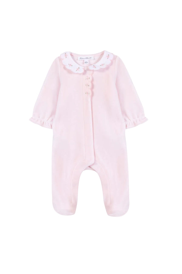 Pink Velour Scallop Collar Footie