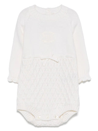 White Baby Long Sleeve Knitted Onesie