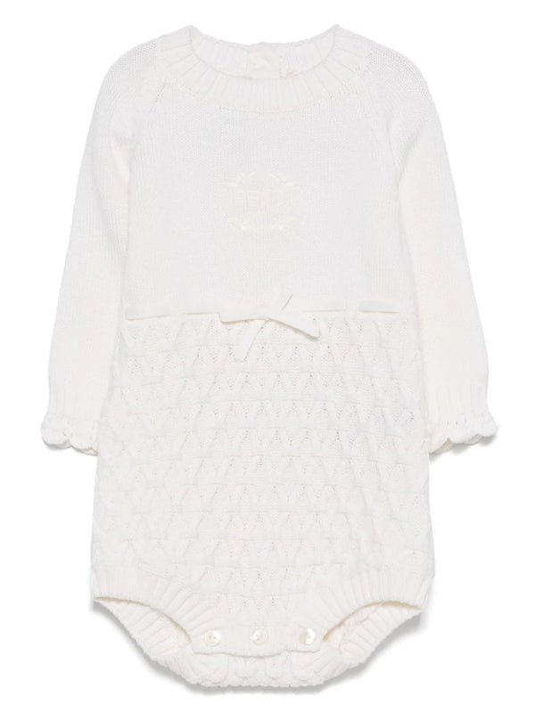 White Baby Long Sleeve Knitted Onesie