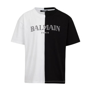 White and Black Vintage Logo Two-Tone Oversized Tee