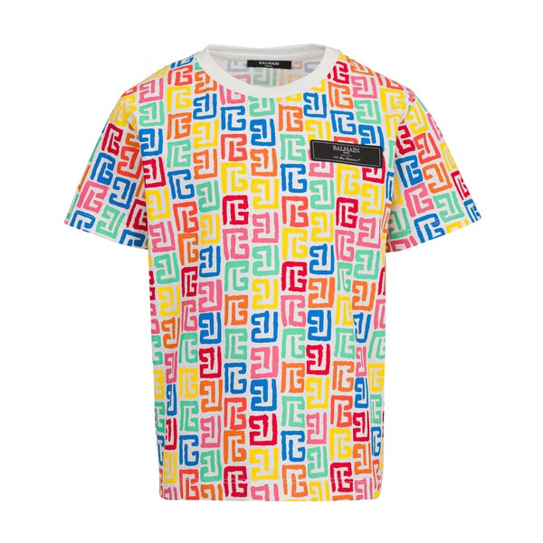 White Mini Me Multicolored Retro Logo Tee