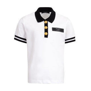 White Mini Me Contrast Collar Polo