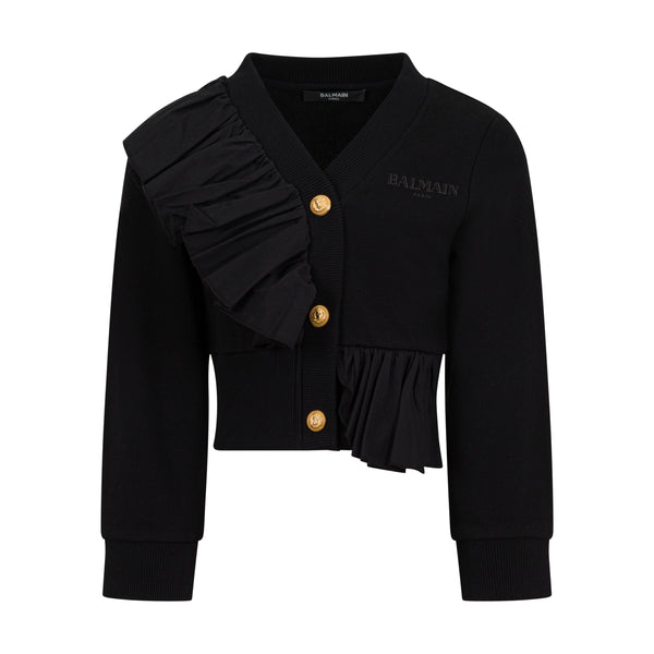 Black Ruffle Logo Cardigan