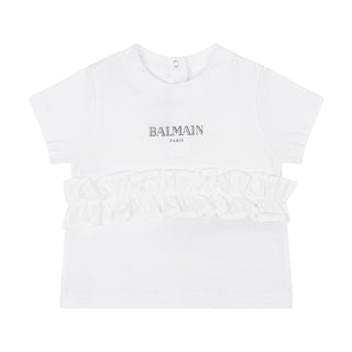 White Baby Ruffle Logo Tee