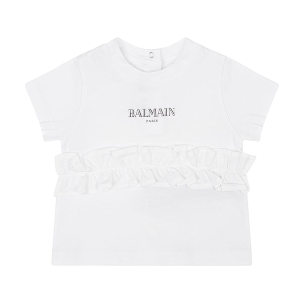 White Baby Ruffle Logo Tee