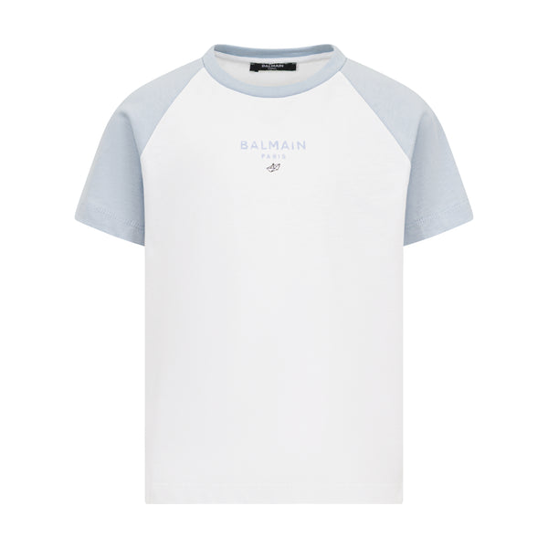 White and Blue Balmain Logo Tee