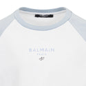 White and Blue Balmain Logo Tee
