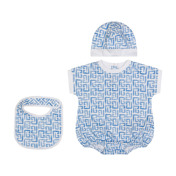 Blue Baby Labyrinth Pattern Romper Set