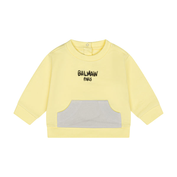 Baby Yellow with Grey Pocket Crewneck