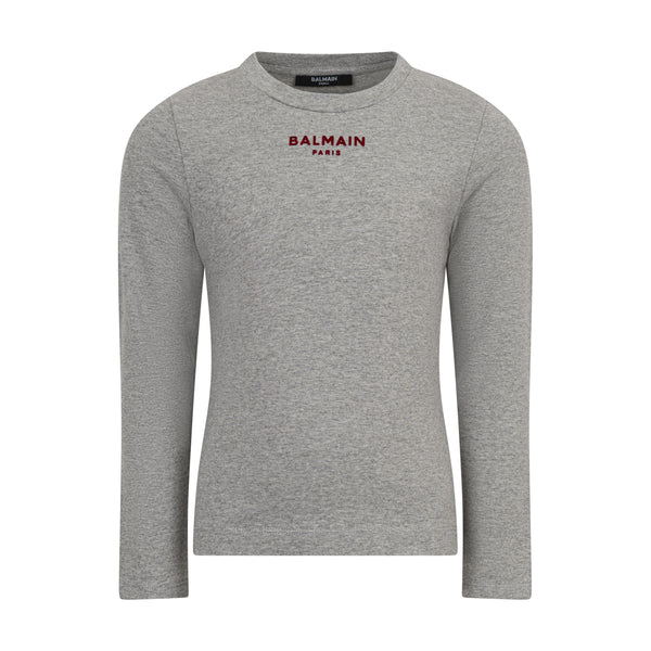 Grey Maroon Logo Long Sleeve Tee