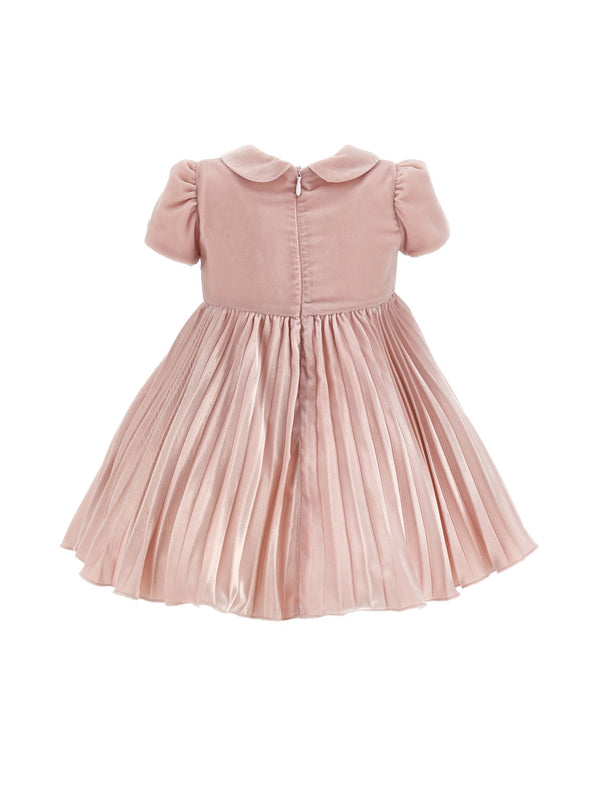 Light Pink Velvet Rose Waist Pleated Dress