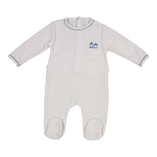 White and Blue Velvet Fancy Lutin Footie