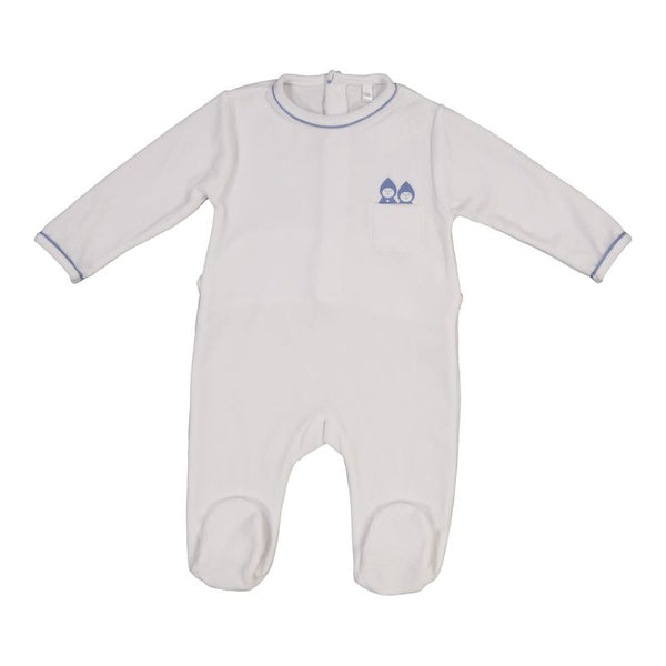 White and Blue Velvet Fancy Lutin Footie
