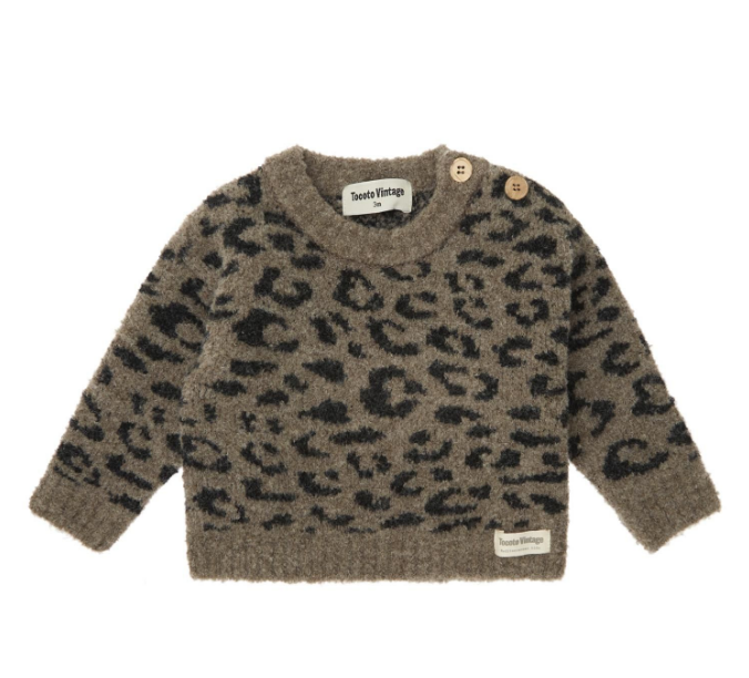Babyug Cotton Knit Full Sleeves Sweatshirt With Text Puff Print & Animal Applique - Brown main image 0