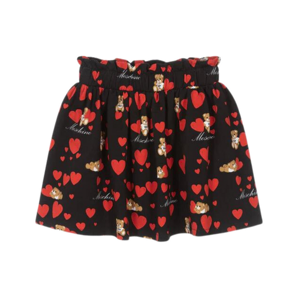 Black Allover Hearts & Teddy Printed Skirt