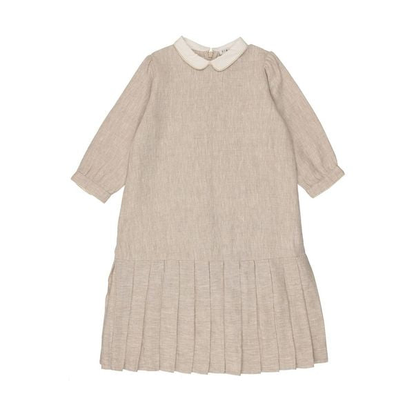 Sand Linen Drop Pleat Dress