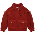 Red Ruffled Wool Bomber Jacket